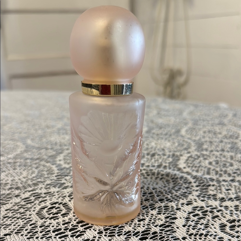 Vintage Frosted Pink Glass Perfume Bottle Floral Pattern